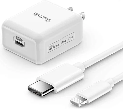 Quntis - Cargador rápido para iPhone, certificado por MFi - 18W USB C con cable cargador de pared de alimentación de corriente de 6 pies de cable