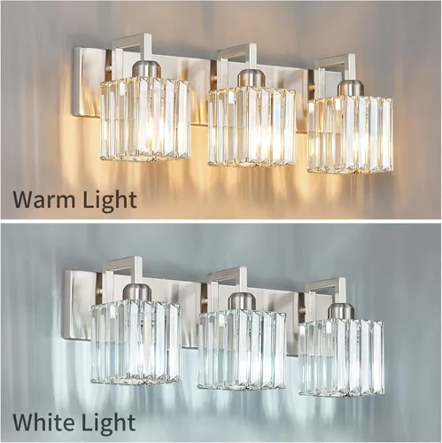 Miniatura 4 de Luz de Tocador de Baño Moderna 3 Luces Níquel Cepillado Luz de Tocador Luz de Pared de Cristal Accesorios de Iluminación de Baño Níquel torcido