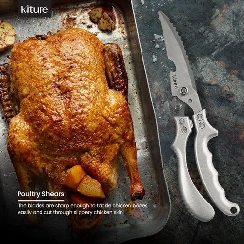 Miniatura 6 de Tijera de cocina resistente con tijeras multiusos y para hierbas, acero inoxidable 420 para pollo, carne, pescado y aves de corral, juego de regalo