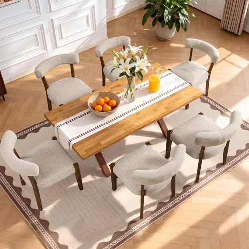 Miniatura 27 de RNKSFX Juego de 2 sillas de comedor modernas de piel sintética tapizadas para cocina y comedor, sillas modernas de madera de mediados de siglo, Beige