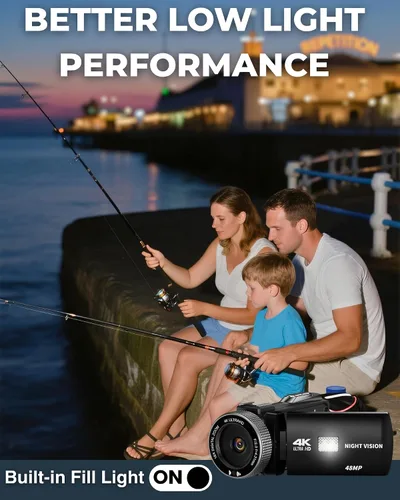 Miniatura 4 de Videocámara 4K 48MP con visión nocturna IR, cámara de vlogging con pantalla táctil abatible de 3.0 pulgadas para YouTube, zoom digital 18X, 2