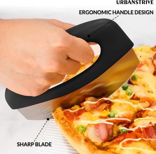 Miniatura 5 de Urbanstrive Cortador de Pizza de Acero Inoxidable para Trabajo Pesado con Tapa, Cuchillo de Pizza de Hoja Súper Afilada Cortador de Pizza Balancín