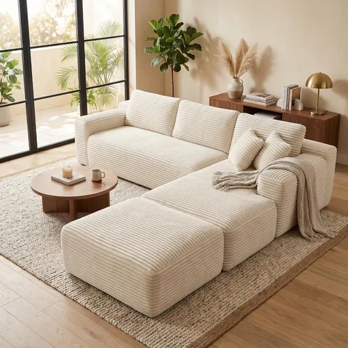Miniatura 13 de Sofá modular de nube, sofá seccional sin hueso para sala de estar, sofá de espuma viscoelástica de tela de pana, sin montaje, de lujo, moderno