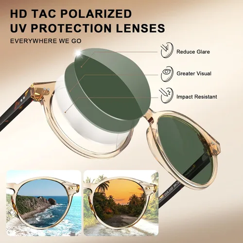 Miniatura 19 de CARFIA Gafas de sol redondas de acetato para hombre, polarizadas, protección UV, gafas de sol clásicas retro CA5289L