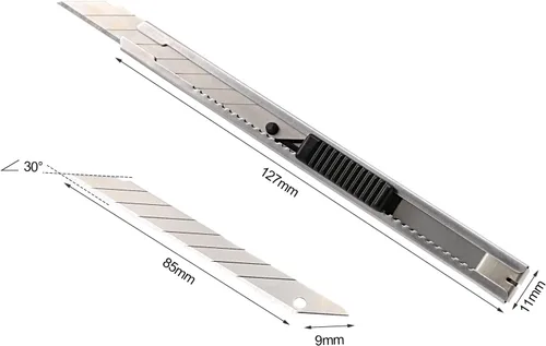 Miniatura 3 de FOSHIO Cuchillo utilitario retráctil con cuchilla de 30 grados desmontable de 9 mm, cortador de caja, cuchilla para corte de vinilo y papel