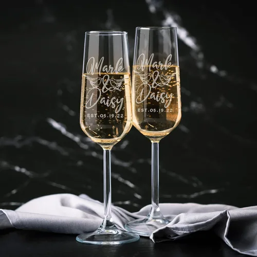 Miniatura 4 de Copas de champán personalizadas para boda, copas de brindis Love Birds para novia y novio, juego de 2