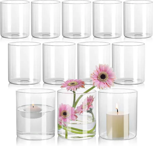 Miniatura 10 de SUPMIND 12 jarrones cilíndricos transparentes para centros de mesa, jarrones de flores de vidrio para decoración de bodas y decoración del hogar