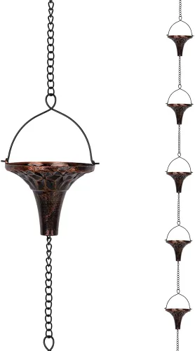 Miniatura 15 de Cadena de lluvia de 13.4 pies, cadenas de lluvia de colibrí para exterior, campana de cadena de lluvia de cobre con 12 tazas, cadena decorativa