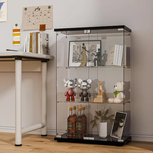 Miniatura 30 de FANYUSHOW Vitrina de cristal con doble puerta y cerradura, estilo de instalación rápida, gabinete Curio de 4 estantes de vidrio templado de 5mm