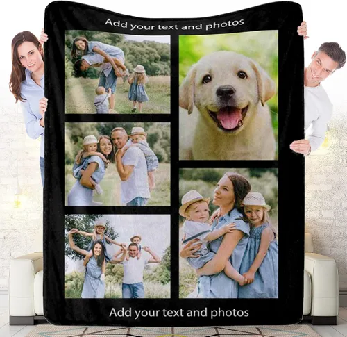 Manta personalizada con 5 fotos y texto, manta con imágenes personalizadas, manta de forro polar divertida, ligera, súper suave, para sofá, cama,