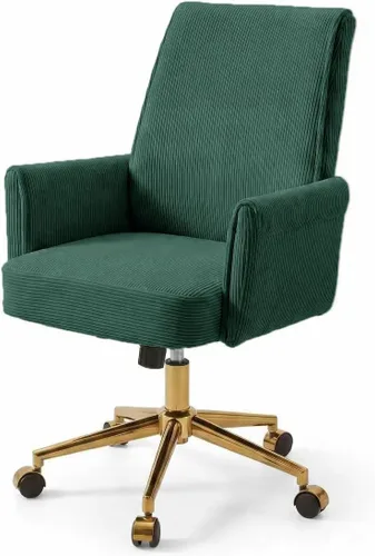 Miniatura 13 de Silla de escritorio de terciopelo con rayas para oficina en casa, silla tapizada moderna con altura ajustable y giro de 360°, con ruedas, silla