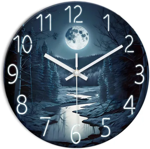 Miniatura 9 de XFM Reloj de pared azul con pilas, 12 pulgadas, silencioso, sin tictac, de cristal, luna, océano, ondas, relojes redondos para decoración de cocina