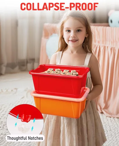 Miniatura 3 de GAMENOTE Contenedores de almacenamiento de 6 cuartos de galón con tapas, caja de plástico con pestillo para el aula y almacenamiento de juguetes