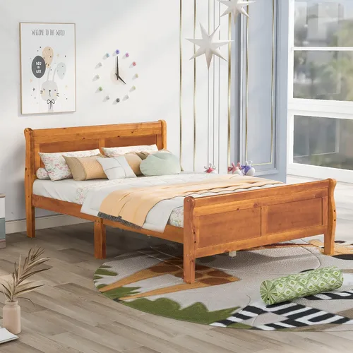 Miniatura 11 de Cama de plataforma individual, marco de cama de madera rústica de aspecto simple con cabecero y estribo para muebles de dormitorio o habitación