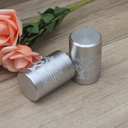 Miniatura 6 de Pequeñas urnas de recuerdo de aluminio para cenizas humanas, juego de 4 mini urnas conmemorativas, contenedores de cenizas de 3 pulgadas