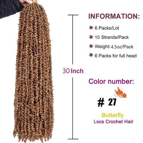 Miniatura 32 de ZRQ Butterfly Locs Cabello de Ganchillo Corto 6 Paquetes Negro Cabello Bob de Ganchillo 8 Pulgadas Locs Sintéticos Desordenados Desgastados Trenzas