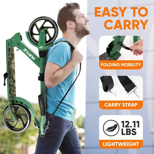 Miniatura 4 de Hurtle Renegade Kick Scooter for Kids, Teenagers & Adults - 2-Wheel Folding Scooter with Adjustable T-Bar Handlebar - Alloy Anti-Slip Deck Camouflaje