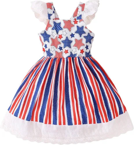 Vestido para niñas del 4 de julio, con bandera americana, patriótico, estrellas, rayas, vestidos para el Día de la Independencia para niños de 1 a 8