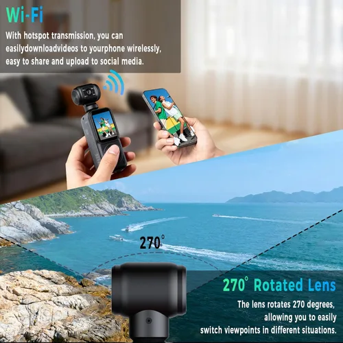 Miniatura 5 de Cámara corporal 4K, videocámara POV de bolsillo, cámara de bolsillo, 4K/30FPS con lente giratoria manual de 270°, opciones de clip/correa