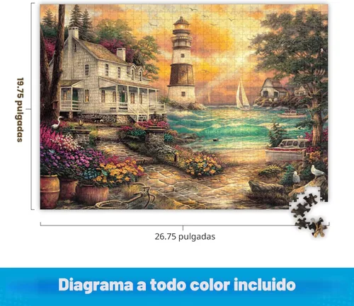 Miniatura 3 de Buffalo Games - Chuck Pinson - Cottage by the Sea - Rompecabezas de 1000 piezas para adultos, rompecabezas de faro sereno con póster, rompecabezas