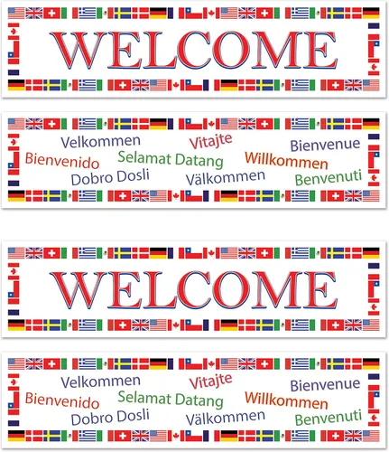 Miniatura 6 de Banners de bienvenida internacionales (diseños asstd) accesorio de fiesta (1 unidad) (2/paquete)