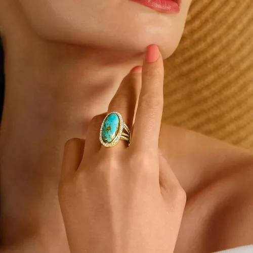 Miniatura 6 de Ross-Simons Turquoise and 1.30 ct. t.w. White Topaz Ring in 18kt Gold Over Sterling