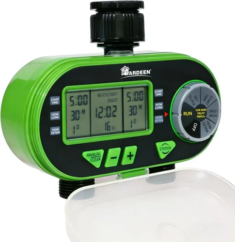 Miniatura 7 de Temporizador de rociador para manguera de jardín, temporizador de manguera programable con retardo de lluvia/manual/2 válvulas solenoides sistema