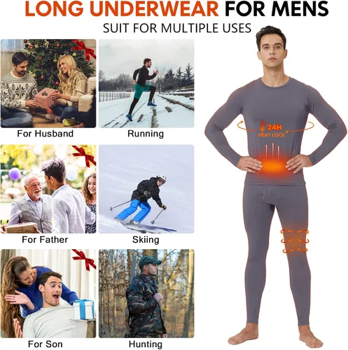 Miniatura 5 de Thermal Underwear for Men - 2 Pack Sets Ultra Soft Long Johns - Warm Base Layers with Fleece Lined for Cold Weather