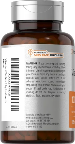 Miniatura 3 de Horbäach Suplemento de vitamina K 100mcg 120 tabletas Suplemento vegetariano, sin OMG y sin gluten