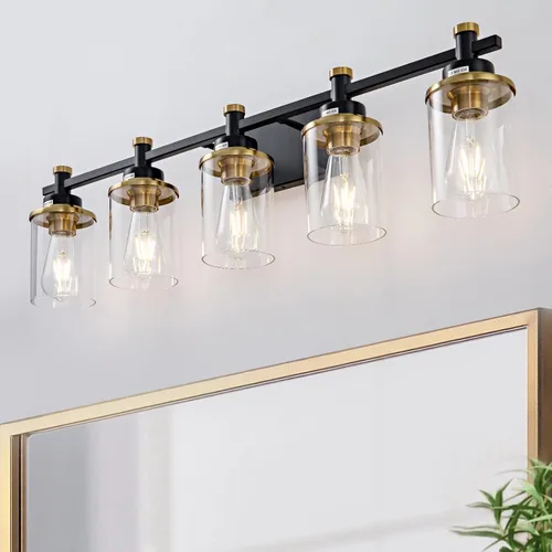 Miniatura 13 de Accesorios de Luz de Baño de 3 Luces, Accesorio de Luz de Tocador Negro y Dorado Cepillado Sobre Espejo, Apliques de Pared Modernos Iluminación