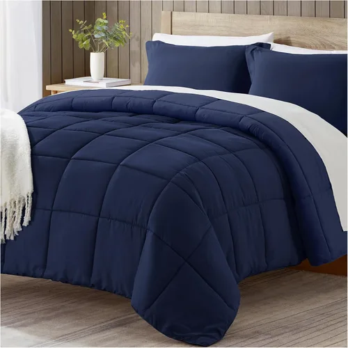 Miniatura 20 de satisomnia Juego de edredón tamaño California King, edredón de cama azul marino tamaño California King, edredón de cama alternativo de plumón de 3