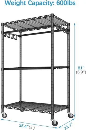 Miniatura 7 de VIPEK R2 Pro - Perchero enrollable para ropa de 2 lados, resistente con ruedas, estantes ajustables, varillas para colgar, armario portátil