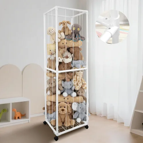 Miniatura 10 de Zoo de almacenamiento de animales de peluche con ruedas, 64 pulgadas de madera grande de animales de peluche organizador de juguetes para niños