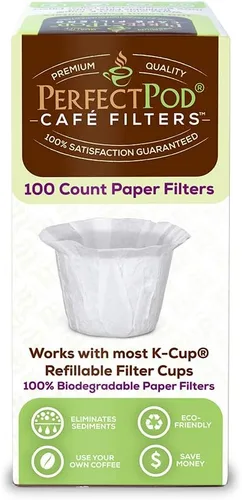 Miniatura 5 de Café Flow - Cápsula de café reutilizable de acero inoxidable de 2 artículos + vasos de papel desechables de 100 unidades, compatible con cafeteras