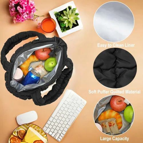 Miniatura 6 de CAMTOP Lonchera para mujeres y niñas, con aislamiento, bonita bolsa de almuerzo, bolsa enfriadora para trabajo, viajes, picnic (negro)
