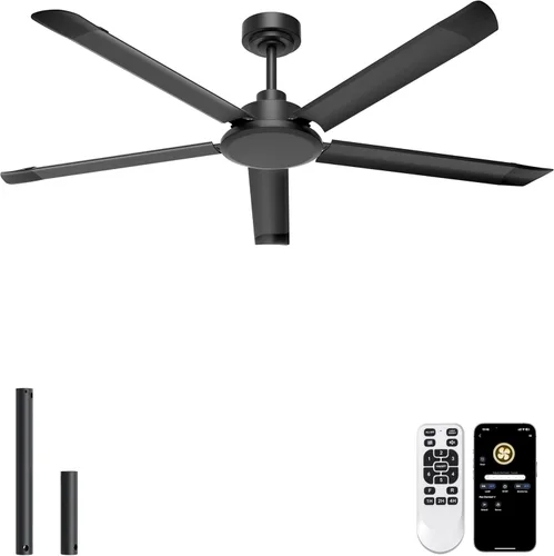 Miniatura 23 de Ohniyou Ventilador de techo de 60 pulgadas sin luz, ventilador de techo industrial plateado con control remoto/aplicación, aspas de aluminio, motor