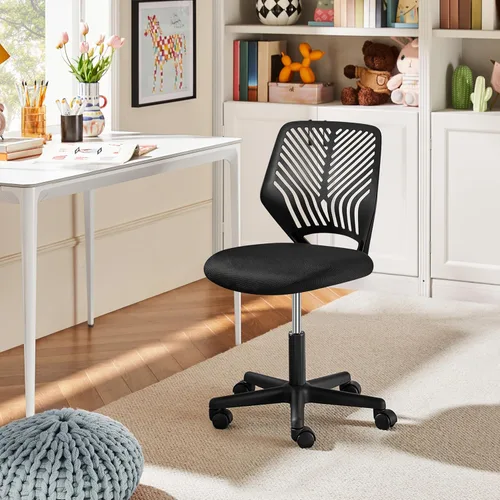 Miniatura 8 de Yaheetech Silla de escritorio linda para estudiantes, de respaldo bajo, sin brazos, silla de estudio con soporte lumbar, silla ajustable y giratoria