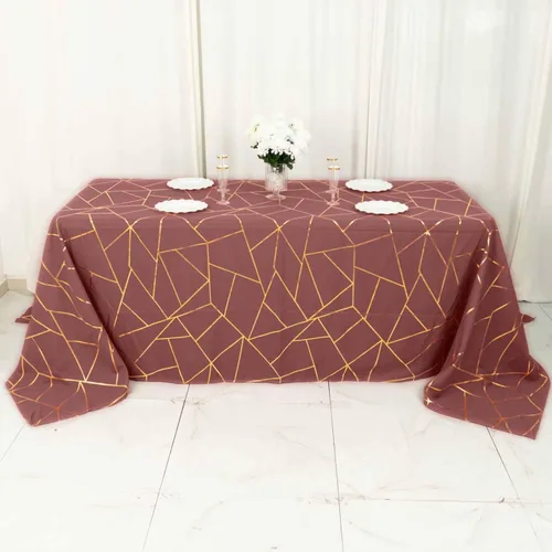 Miniatura 38 de Efavormart - Mantel redondo de poliéster de 120 pulgadas con patrón geométrico dorado Morado