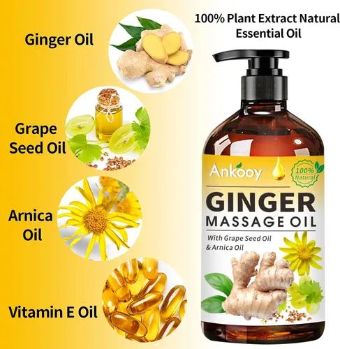 Miniatura 2 de Paquete de 3 aceites de masaje de jengibre con aceite de árnica, aceite de vitamina E y aceite de semilla de uva, aceite de jengibre para drenaje