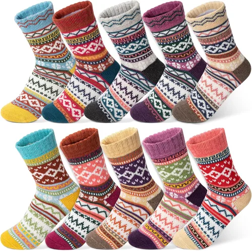 10 Pairs Women Socks Winter Wool Sock Thick Vintage Crew Socks for Women Cozy Socks Gifts for Women Size 9-11 One Size