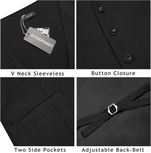 Miniatura 4 de COOFANDY Chaleco de traje de negocios para hombre, chaleco de vestir casual, chaleco formal ajustado