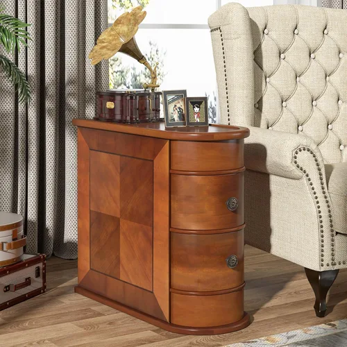 Miniatura 9 de Tribesigns Mesa auxiliar de madera, mesa auxiliar estrecha de 2 cajones, mesa auxiliar delgada, no requiere montaje, respaldo acabado