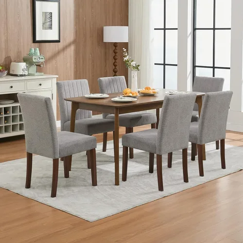 Miniatura 16 de Juego de 2 sillas de comedor tapizadas, sillas laterales de cocina de tela moderna con patas de madera resistentes, diseño Parsons, cómodo lino