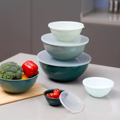 Miniatura 9 de BoxedHome Tazón redondo de plástico sin BPA con tapas, paquete de 12 tazones anidables con tapas, aptos para microondas y lavavajillas, cuencos