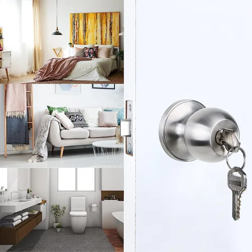 Miniatura 5 de GSCZ - Pomo de puerta con llave para cerraduras de puerta de dormitorio con llaves, perilla de puerta de acero inoxidable con cerradura y llave