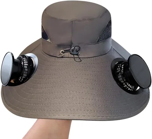 Miniatura 11 de Sombrero de ventilador alimentado por energía solar, con 2 ventiladores de carga solar USB extraíbles, sombrero de ala ancha para pesca al aire