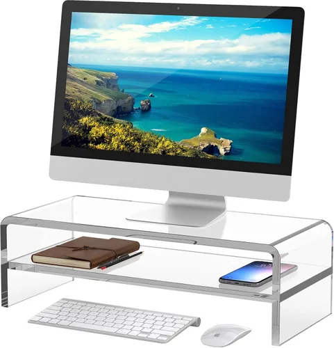 Miniatura 8 de Egchi Soporte Elevador de Monitor de Acrílico, Soporte Elevador de Monitor de Computadora Transparente de 2 Niveles para Oficina en Casa y Negocios