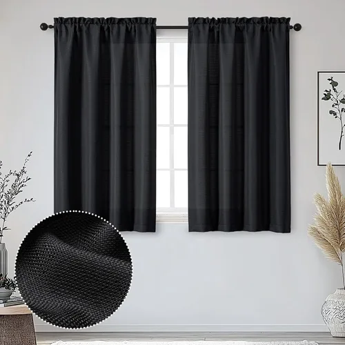 Miniatura 37 de OWENIE Bob Juego de 2 Paneles de Cortinas Negras de Cocina para Ventanas de 36 Pulgadas de Largo, Cortinas Cortas de Café con Textura de Lino
