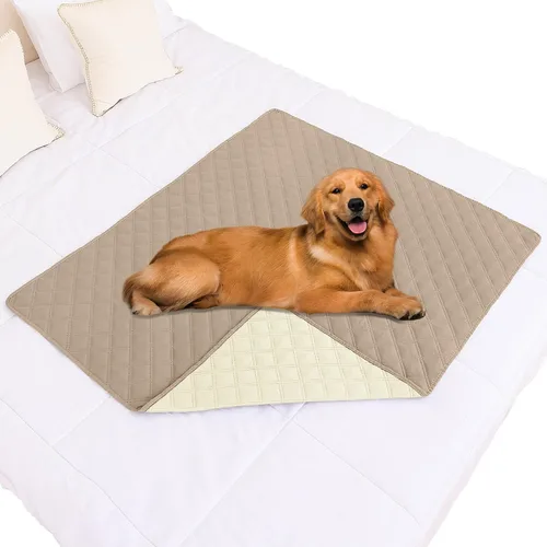 Miniatura 84 de Smiry Funda impermeable para cama de mascota, suave y lavable, para muebles, cama, sofá, reversible, a cuadros (30 x 53 pulgadas, color beige/beige)