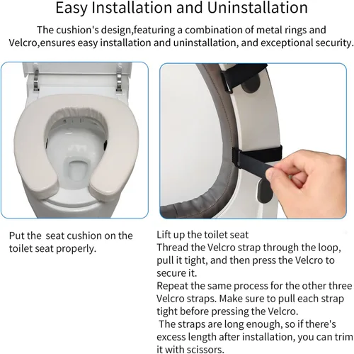 Miniatura 5 de Cojín acolchado para asiento de inodoro con espuma de alta densidad de 2 pulgadas y tela de poliuretano impermeable, cojín acolchado en forma de U